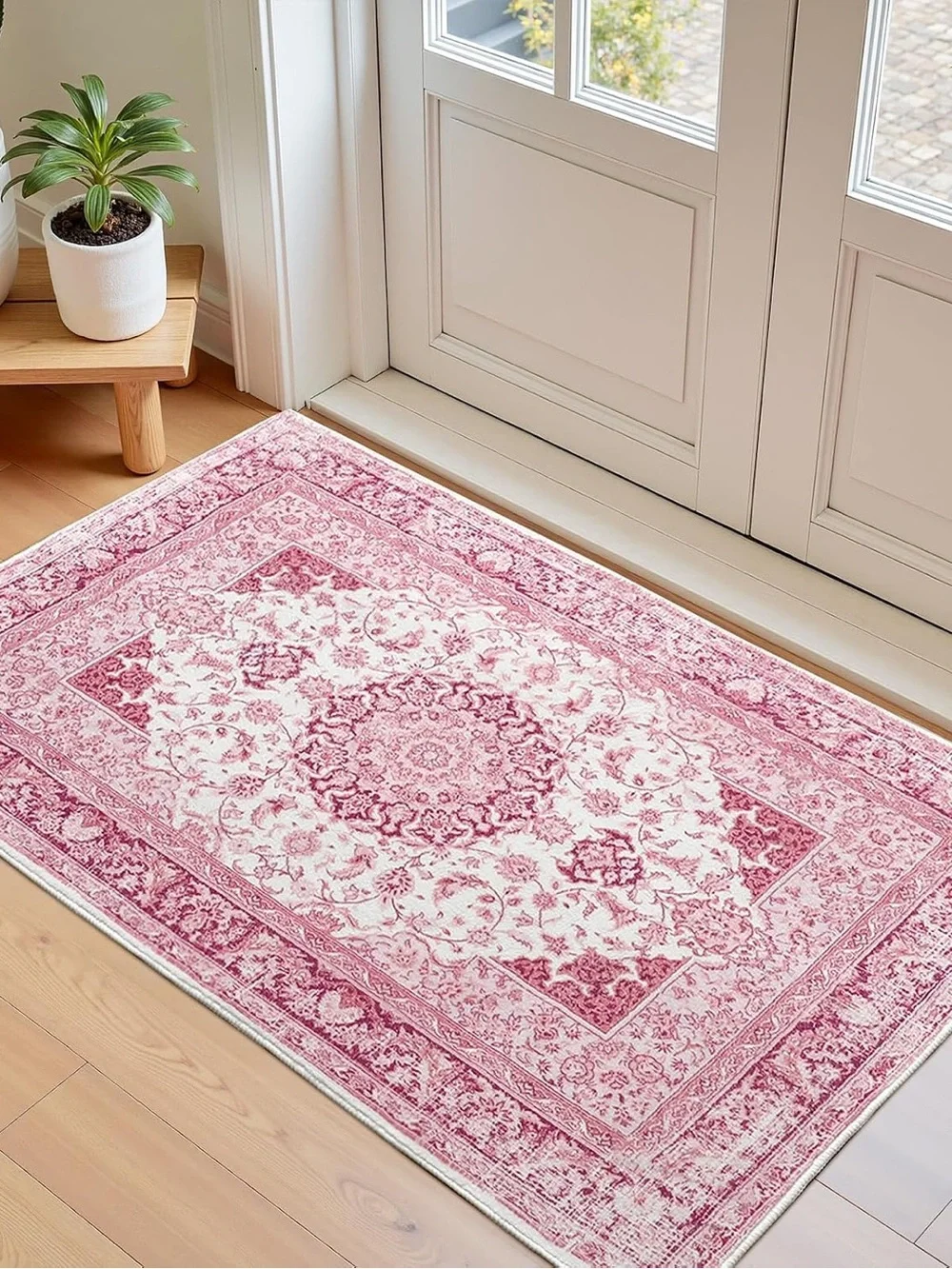Pink Vintage Floral Area Rug - Soft Accent for Home Bath Etc 2 ft x 3 ft